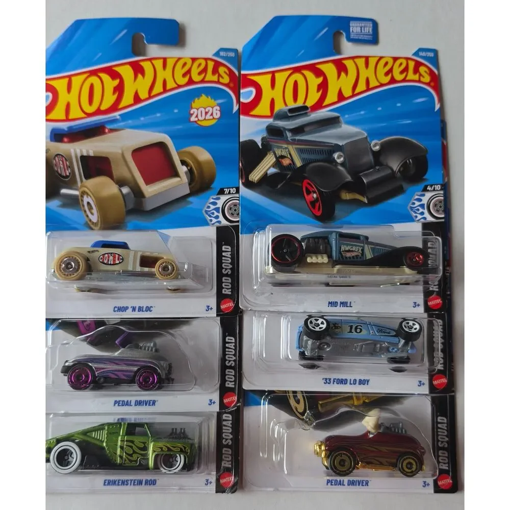 Hot Wheels 2026 Rod Squad 6-Car Set - Diecast Toy Vehicles Lot - New